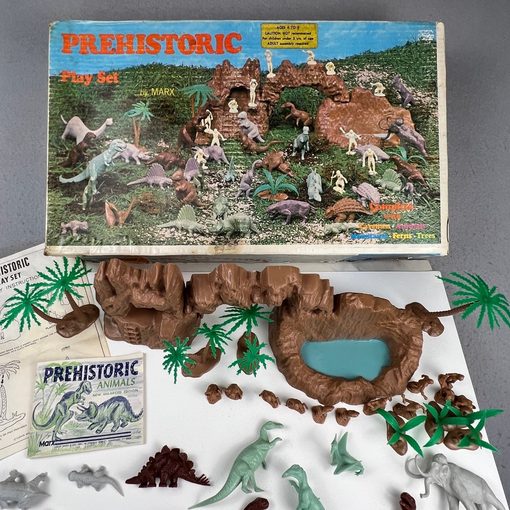 Vintage Marx Prehistoric Play Set Multi Dinosaur Figures #3398 Complete w/Extras